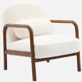 sweeek Skandinavischer Sessel aus nussbaumfarbenem Hevea-Holz und Kunstpelz- Look - Amelie