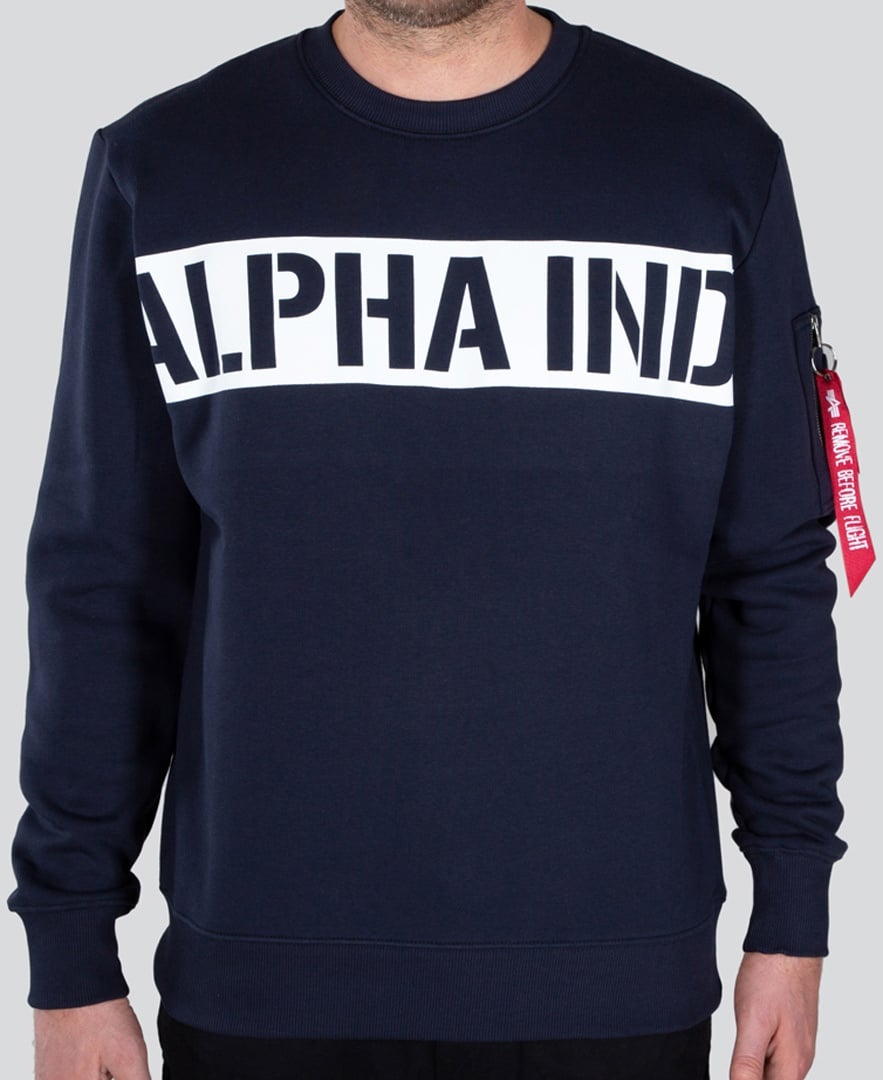 Alpha Industries Printed Stripe Pullover, blauw, M Voorman