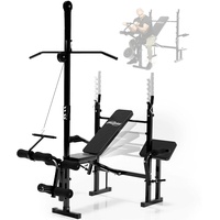 Physionics® Multifunktion Hantelbank - Verstellbar, Bankdrücken mit Latzug, Ablage, Butterfly, Curlpult, Beincurler - Kraftstation, Fitnessstation,Trainingsbank, Fitnessbank, Dip-Station, Schrägbank