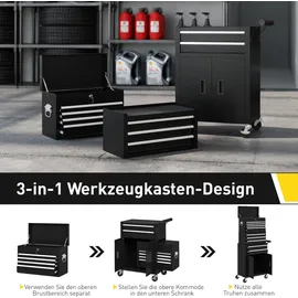 Homcom 3-in-1 Werkzeugkiste, rollender Werkzeugschrank mit 9 Schubladen - Schwarz