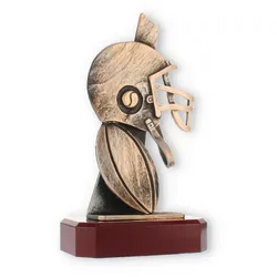 Pokal Zamakfigur American Football Ausrüstung altgold auf mahagonifarbenenfarbenen Holzsockel 23,0cm