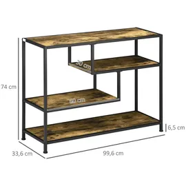 Homcom Konsolentisch, Flurtisch mit 4 Ebenen, Stahlbeine, Beistelltisch, Dekotisch mit Kippschutz für Diele, Braun,