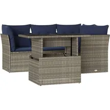 vidaXL 5-teiliges Gartensofa-Set mit Kissen, grau, Polyrattan