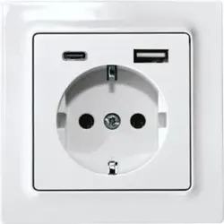 Eltako 30055897 Schutzkontakt-Steckdose mit USB-A und USB-C, reinweiß glänzend DSS55E+USBA+C-wg