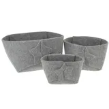 Schönes 3er Set elegante Filz-Schalen in Hellgrau mit Stern. Ideal zum Verpacken von Weihnachts-Geschenken. Filzkorb, Dekoration, Filztasche, Deko-Korb, Filzkörbchen, Aufbewahrungskorb