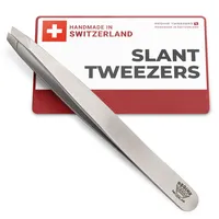 Regine Switzerland | Slant Tip Tweezers | 100% Handmade | Surgical Grade Stainless Steel | Professional Precision Eyebrow and Hair Remover | World's Best Tweezers