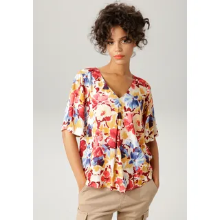 Aniston CASUAL Schlupfbluse mit farbintensiven Blüten bedruckt, Gr. 44, sand-rosa-bordeaux-rot-ocker-jeansblau-marine, , 71958935-44