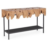 Natur24 Beistelltisch Konsolentisch Grenada 120x40x77 aus Metall mit Teakwurzel Tischplatte