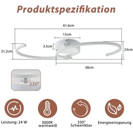 GBLY Deckenlampe LED Deckenleuchte Küche 24W Wohnzimmerlampe Moderne Design Schlafzimmerlampe 3000K Warmweiß Wohnzimmer Küchenlampe 330° Drehbarer
