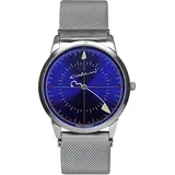 UMF Ruhla Quarz-Armbanduhr Monotimer - Edelstahlgehäuse und Milanaiseband mit Zifferblatt in Blau und Front aus Saphirglas - Limited Edition Colani Stil - Made in Germany