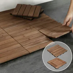 Yaheetech 30x30 cm Holzfliesen 11 Stück-1m2 Terrassenfliese Balkonfliesen Wetterfest Bodenbelag Stecksystem Fliesen Holz für Terrasse Balkon