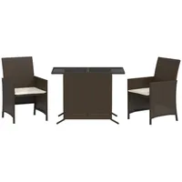 vidaXL 3-tlg. Bistro-Set mit Kissen Braun Poly Rattan