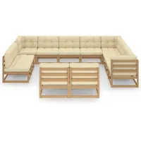 vidaXL 12-tlg Garten-Lounge-Set Kissen Honigbraun Massivholz