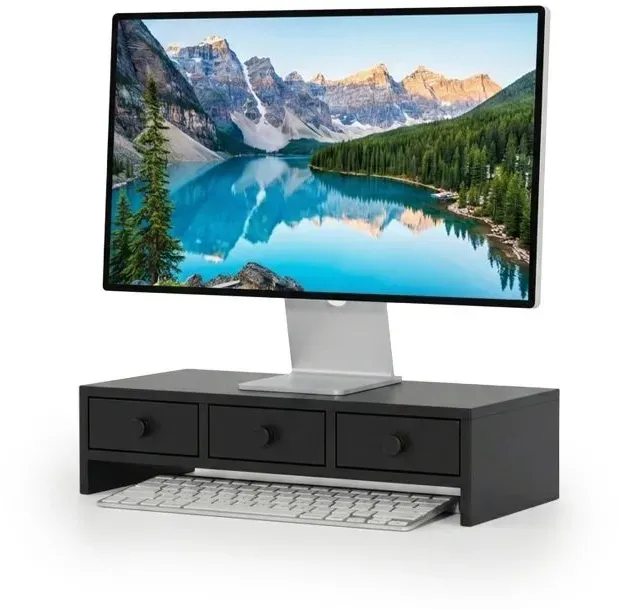 Relaxdays Monitorständer mit 3 Schubladen Schwarz