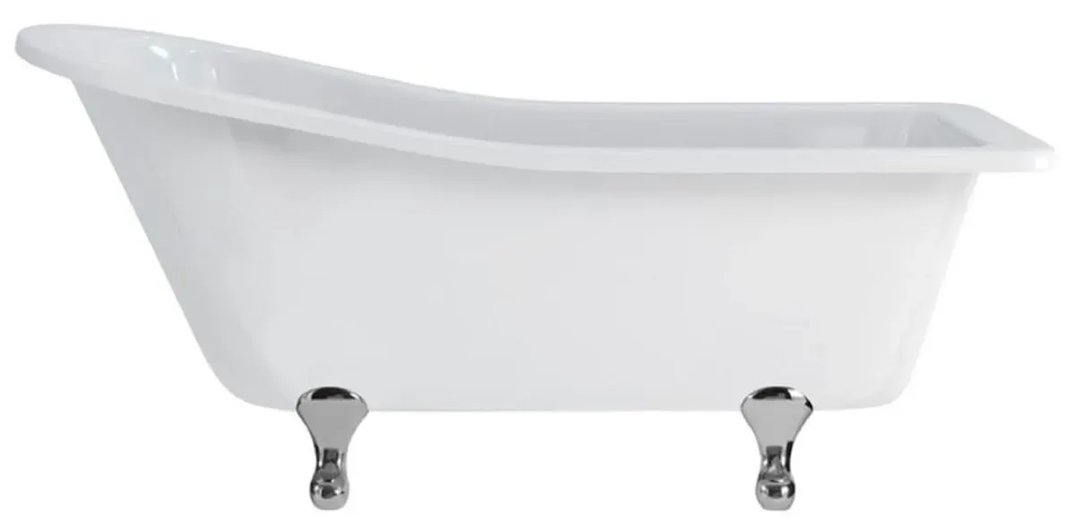 Casa Padrino Luxus Jugendstil Badewanne Weiß / Silber 169 x 73 x H. 77 cm - Freistehende Retro Acryl Badewanne - Nostalgische Retro Badezimmer Möbel