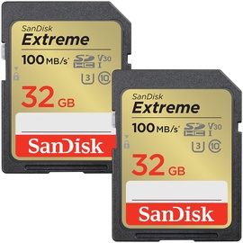 SanDisk Extreme R100/W60 SDHC 32GB, UHS-I U3, Class 10, 2er-Pack (SDSDXVT-032G-GNCI2)