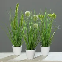 A+M GmbH Kunstpflanze Gras im weißen Topf 3 Stück