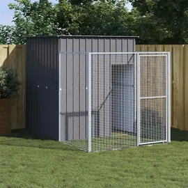vidaXL Hundehütte mit Auslauf Anthrazit 165x1271x181 cm Stahl Verzinkt