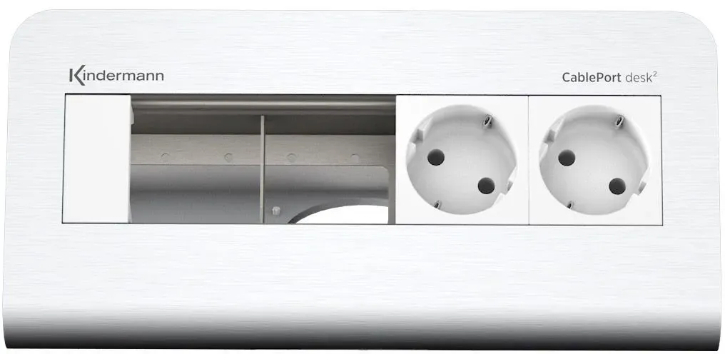 Kindermann CablePort desk2 80 4-fach Eloxiert 2x Strom - Tischmontage Ø 80 mm