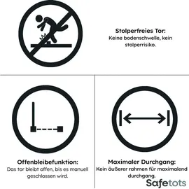 Safetots Automatisches Faltbares Einziehbares Babygitter, 55cm - 113.5cm, Schwarz, Faltbares Treppenschutzgitter, Einziehbares Sicherheitsgitter