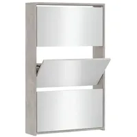VidaXL Schuhschrank mit Spiegel 3 Fächer Betongrau 63x17x102,5 cm