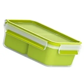Emsa CLIP & GO Snackbox 1,0 L, mit 2 Einsätzen, 1 l, Transparent, Hellgrün, Made in Germany, 518101