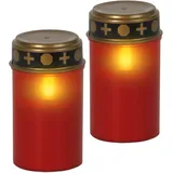 Grablicht 2er Set LED Grabkerze Rot Grab Friedhof Timer Grabschmuck Grablampe