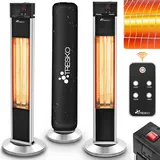 TRESKO Heizstrahler THSL-009, outdoor, Infrarotstrahler mit Fernbedienung & Abdeckung Wärmestrahler Terrasse elektrisch mit 3 Heizstufen Terrassenstrahler Innen Außen | Silber