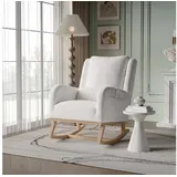 Furnishings Home Schaukelstuhl Loungesessel Hellbeiger mit Kissen (1 St), 2 Seitentaschen, 1 Lendenkissen 66 x 93 x 96 cm weiß 66 cm x 99 cm x 93 cm