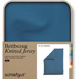 schlafgut Knitted Jersey Bettwäsche: 155x220cm Bettdecke Bezug einzeln, Blue Mid uni, weich und faltenfrei mit Elasthan,