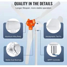 Vevor 800 W windkraftanlage 12 V Windgenerator 3-Blatt-Windkraftgenerator mit MPPT-Regler einstellbare Windrichtung und 2,5 m/s Startwindgeschwindigkeit geeignet für Zuhause Bauernhof Wohnmobile Boote