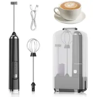 Milchaufschäumer Elektrisch Stab USB-C Wiederaufladbar, Handlicher Handheld Milchschäumer mit 3 Geschwindigkeiten, Edelstahl Elektrischer Schneebesen für Kaffee Cappuccino Latte (Silberweiß) (B)