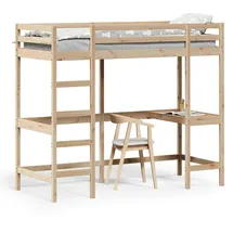 vidaXL Hochbett mit Schreibtisch 75 x 190 cm Kiefer massiv braun