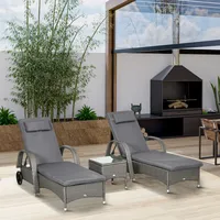 Outsunny Sonnenliege Tisch 3er-Set Gartenmöbel Grau/Dunkelgrau