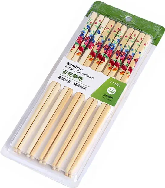 Suncha Natürliche Familien-Essstäbchen aus Holz Bambus Handwerk Rutschfest Hochwertige Frühlingsblumen 10 Paar