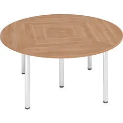 bümö Konferenztisch Kreis-Form 160x160 cm großer Besprechungstisch rund in Nussbaum, Besprechungstisch mit Chromfüßen, Meetingtisch für 4 Personen,