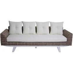 Sofa HWC-M32, 4-Sitzer Couch Rattansofa Loungesofa mit Kissen, 209cm Kubu Rattan natur Stoff/Textil Polster creme