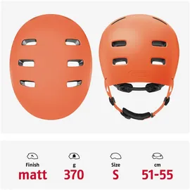 ABUS Fahrradhelm XOXO - Cityhelm im Skater-Look - Helm für Skateboard, Fahrrad, Scooter - mit optimiertem Kinnpolster - für Jugendliche und Erwachsene - Größe S, Mono orange
