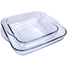 Pasabahce PB-15028 2er Set Auflaufformen eckig 28x28x6cm & 22x22x6cm Glas Klar Küche