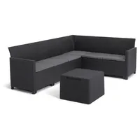 KETER Lounge Set Emma, Eck-Sofa für 6 Personen + Tisch mit Stauraum + Sitzauflagen, graphit