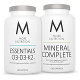 MORE Essentials Omega 3, Vitamin D3 K2, 240 Kapseln - MORE NUTRITION Mineral Complete, 150 Kapseln mit Mineralstoffen, Spurenelementen und Vitaminen