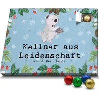 Mr. & Mrs. Panda Schoko Adventskalender Kellner Leidenschaft - Blau Pastell - Geschenk, Ober, Ausbildung, Restaurant, Essen, Schenken, Schokoladen ... - Blau