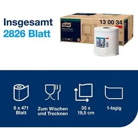 TORK Putztuchrollen Premium M2 1-lagig weiß, 471 Blätter, 6 Rollen