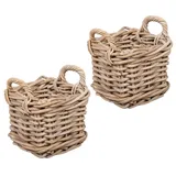 LebensWohnArt Dekokorb 2er Set Rattankorb BAKUL eckig Grey ca. 20cm