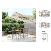 vidaXL 7-tlg. Gartenbar-Set Grau Poly Rattan & Massivholz Akazie