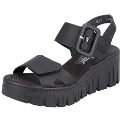 Keilsandalette RIEKER, Damen, Gr. 38, schwarz, Lederimitat, modisch, Schuhe, Sommerschuh, Sandale, Keilabsatz, mit Plateau