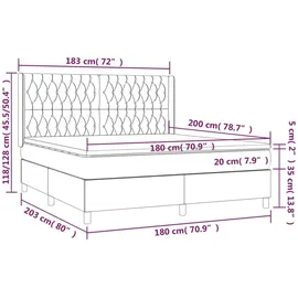 vidaXL Boxspringbett mit Matratze Hellgrau 180x200 cm Stoff