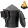 Todeco Ascheeimer Metall 24 L mit Deckel, Schaufel & Bürste Schwarz