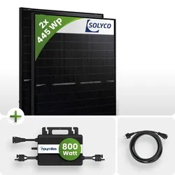 890Wp Balkonkraftwerk 2x445 Solyco HJT Fullblack Hoymiles HMS 800W-2T