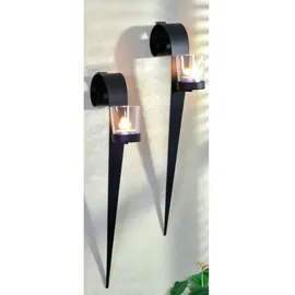 GartenZeit Wandkerzenhalter 2er-Set Metall/Glas
